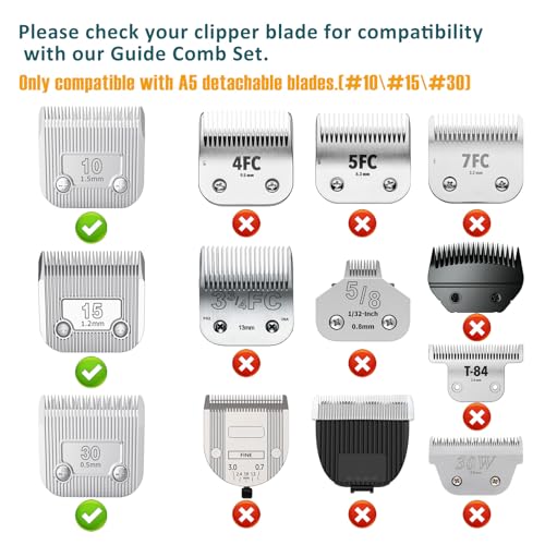 Professional Animal Stainless Steel Comb Set for A5-style Detachable Blade Clippers, Snap-On Size #10/15/30 for Pets, Dogs, Cats