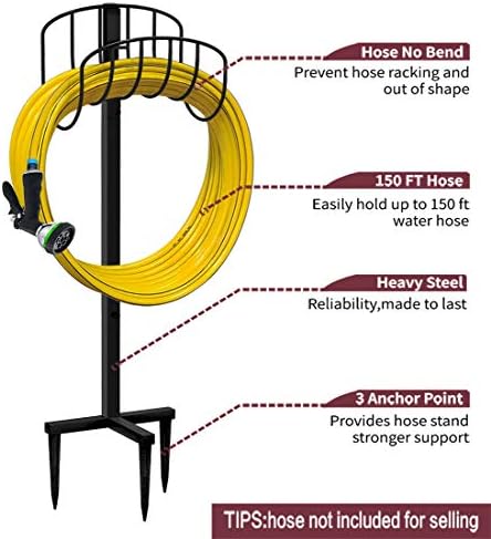 Artigarden Freestanding Garden Hose Holder Hanger, Heavy Duty Metal Water Hose Reel Storage Stand Rack for Yard Lawn, Bright Black (Hose not Included)