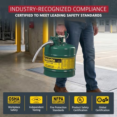 Justrite Type II Green Safety Can for Oil, Galvanized Steel, FM Approved
