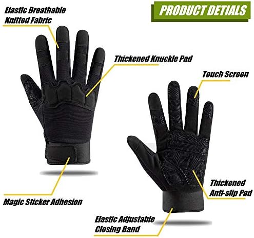 HYCOPROT Full Finger Gloves, Touch Screen Knuckle Protective Breathable Lightweight Outdoor Gloves for Shooting, Hunting, Motorcycling, Climbing