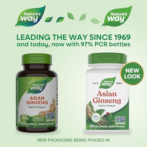 Nature's Way Asian Ginseng, Fights Fatigue*, 1,120mg per Serving, 100 ct | Dietary Supplement, Non-GMO Project Verified, Vegan Capsules