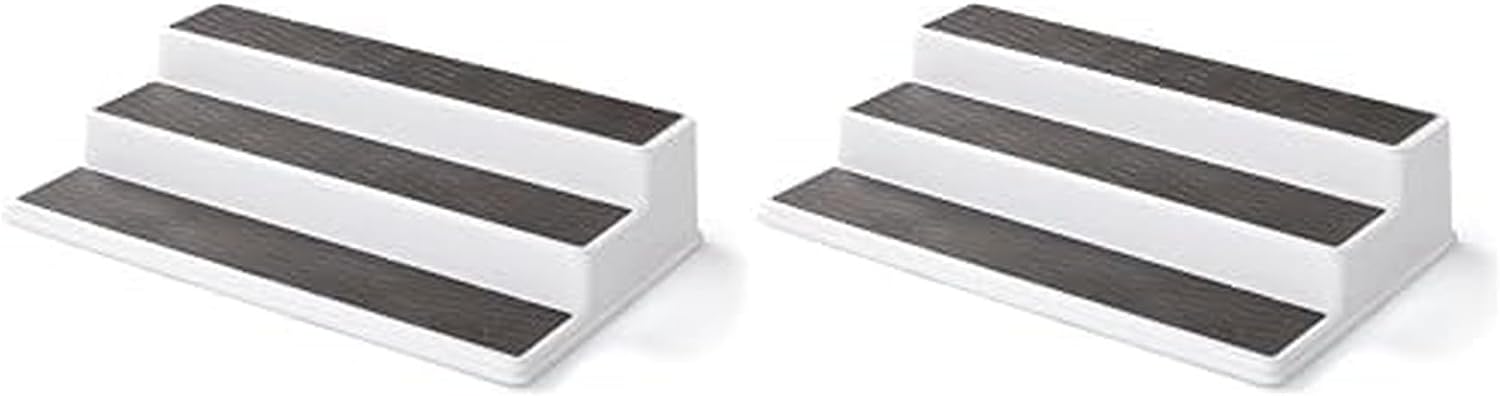 Copco 3-Tier Spice Rack Organizer for Cabinet - 15 Inch Non-Skid Pantry Organizer and Storage Shelf for Spices, Canned Goods, Seasonings - White and Gray Kitchen Cabinet Organizer