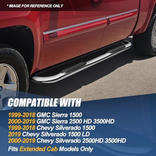Auto Dynasty Running Board for 1999-2019 Silverado 1500-3500HD Extended Cab | 3" Stainless Steel Step Bars Fits For 99-19 Silverado Sierra 1500