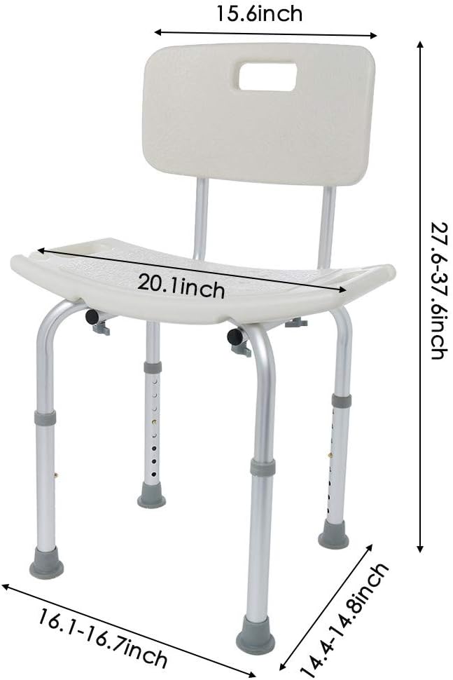 Shower Stool, Adjustable Shower Chair,Portable Bath Seat, White Bathtub Lift Chair, Height is Adjustable of 14 to 21 (Silver)