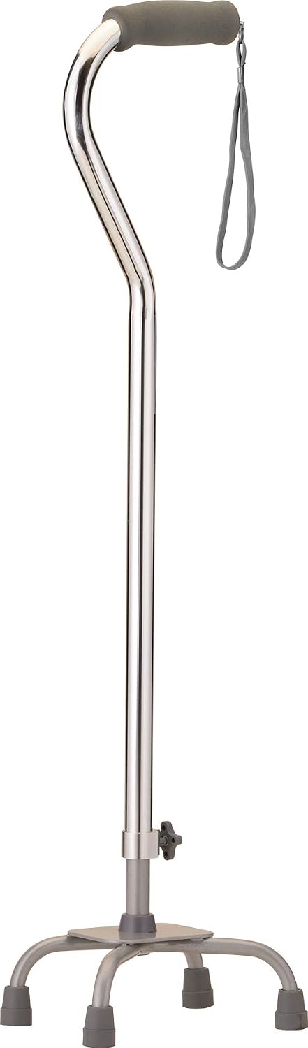 NOVA Heavy Duty Quad Cane with Large Base, 500 lb Weight Capacity Bariatric Walking Cane with Offset Handle, Adjustable Height Aluminum 4-Prong Cane, Right or Left Hand Use, Silver