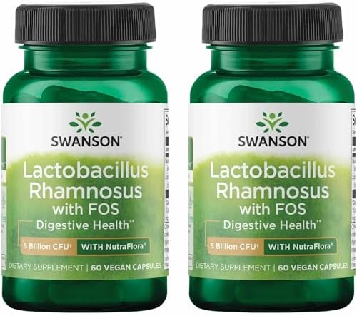 Swanson Lactobacillus Rhamnosus with FOS, 5 Billion CFU, 60 Veggie Capsules | Digestive Health Support with Fructooligosaccharides, Probiotic Support for Gastrointestinal Health, Acid-Resistant Vegan
