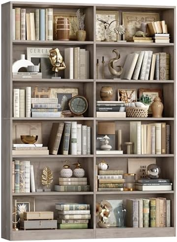 Bookshelf Tall Bookcase, 6-Tier Double Wide Bookshelves, White | Freestanding Display Storage Shelves, Tall and Large Book Shelves for Home Decor Bedroom, Living Room, Home Office, Library