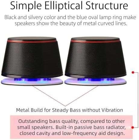 Sanyun SW102 Computer Speakers for Desktop PC Laptop, 2.0 USB Powered | Dual Passive Radiators, Punchy Bass, 3.5mm AUX for Audio, In-Line Volume Control, Plug and Play, Space-Saving (Pair, Black)
