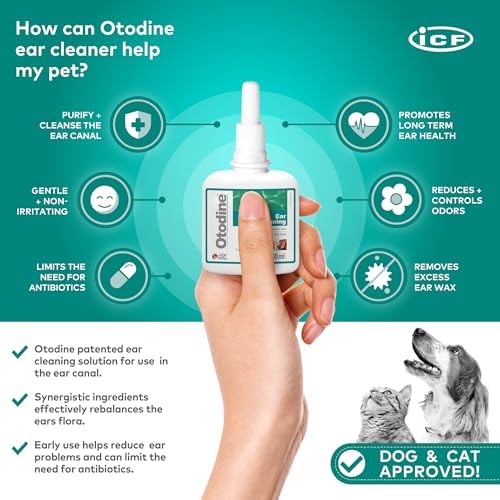 ICF Otodine Dog Ear Cleaner Solution Drops for Itchy Ears, Infections, Head Shaking, Scratching, Wax