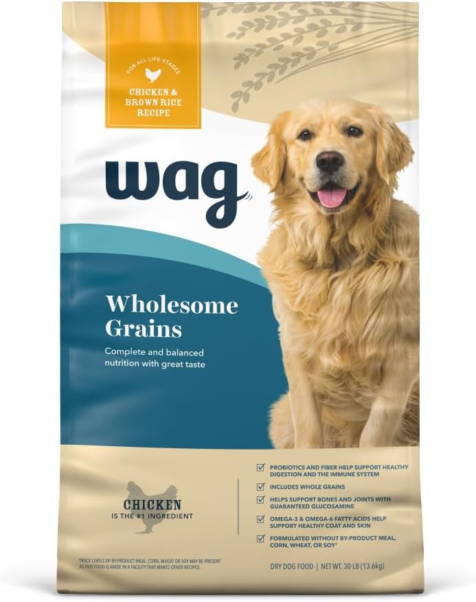 Amazon Brand - Wag Wholesome Grains Dry Dog Food with Salmon and Brown Rice, 30 lb Bag (Pack of 1)