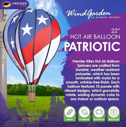Hot Air Balloon Hanging Garden Spinner 22" - Vibrant Patriotic Design, Weather-Resistant Outdoor Decor, Durable & Lightweight for Patios, Yards