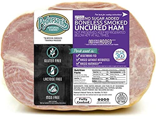 Pederson's Farms, No Sugar, Spiral Sliced, Easter Ham, Uncured Boneless Half Ham, (4 lb average, Serves about 8), Fully Cooked, Whole30 Approved