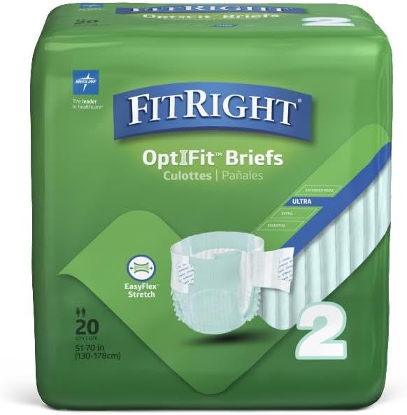 FitRight Stretch Adult Incontinence Briefs with Tabs, Ultra Absorbent, Size 1, 30" to 52", 20 Count