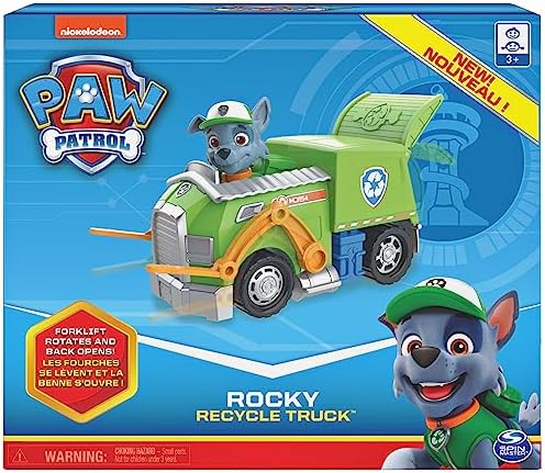 Paw Patrol, Rocky’s Recycle Truck Vehicle with Collectible Figure, Preschool Toys for Boys & Girls Ages 3 and Up