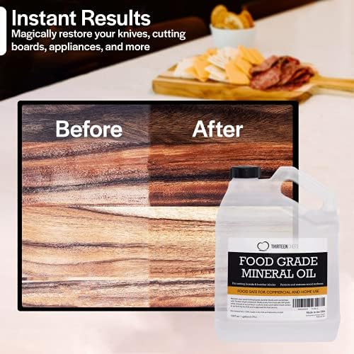 Thirteen Chefs Mineral Oil - 12oz Food Grade Conditioner for Wood Cutting Board, Countertop & Butcher Block, Lubricant for Knife or Meat Grinder - Safe USP Finish on Marble, Soapstone