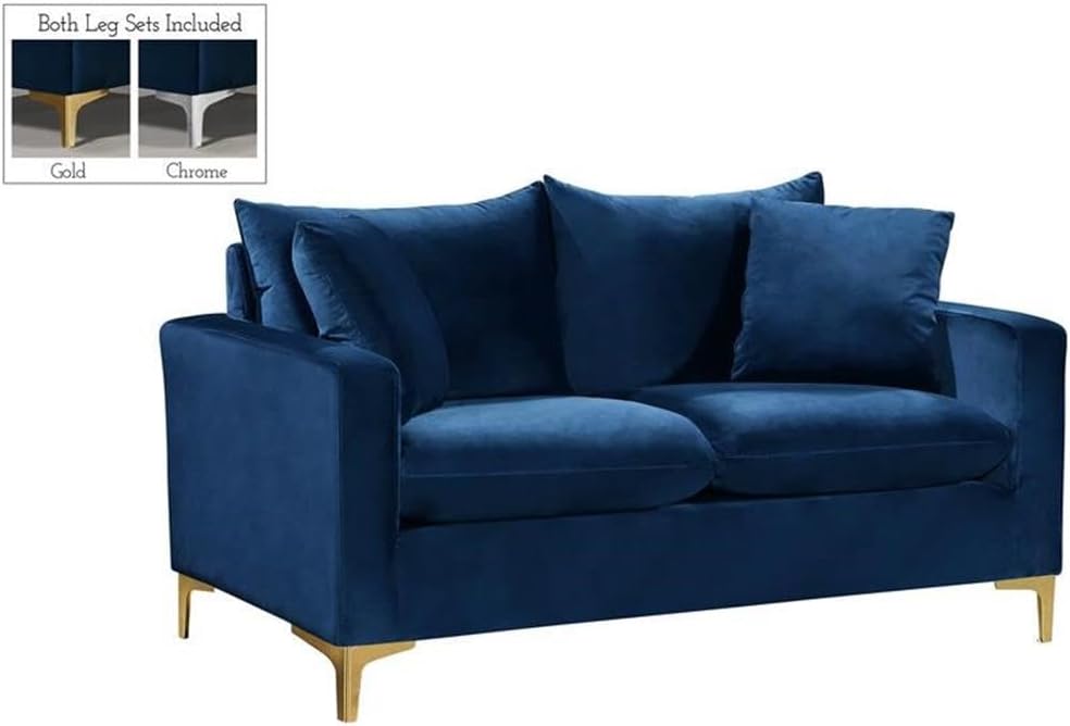 Meridian Furniture Naomi Collection Modern | Contemporary Grey Velvet Upholstered Loveseat with Stainless Steel Base in a Rich Gold or Chrome Finish, 633Grey-L