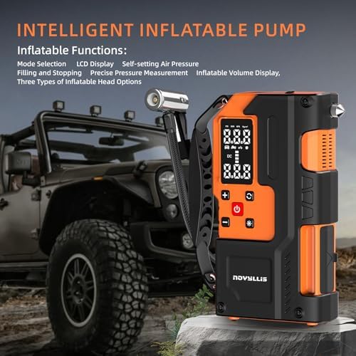 4000A 14.8V Car Battery Jump Starter with 150PSI Air Compressor | Auto-Off Portable Tire Inflator Jump Box (10L Gas/10L Diesel) Power Bank SOS LED
