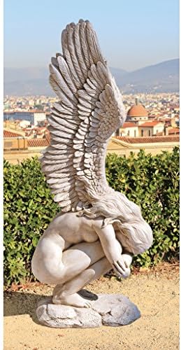 Design Toscano Remembrance and Redemption Angel Religious Indoor/Outdoor Garden Statue, From Base to Top of the Wings Nearly 3 feet tall! Tall, Cast Stone Resin, Antique Stone Finish