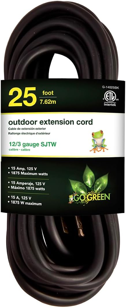 Go Green Power Inc. (GG-14025) 12/3 SJTW Outdoor Extension Cord, Lighted End, 25 ft