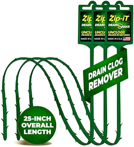 The original Zip-It Hair Clog Remover 25-inch Overall Length Drain Snake Cleaner (3-Pack), Unclog Your Sink, Shower