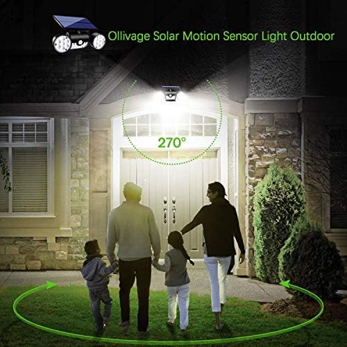 Solar Outdoor Lights Motion Sensor Security Flood Lights 3 Head | Solar Powered Wall Light, IP65 Waterproof, 270°Wide Angle Spotlight with 2 Modes for Garden Patio Porch Yard Path Tree