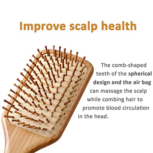 Paddle brush, hair brush, Made of pure natural bamboo, no paint coating, massage the scalp while combing hair to promote blood circulation