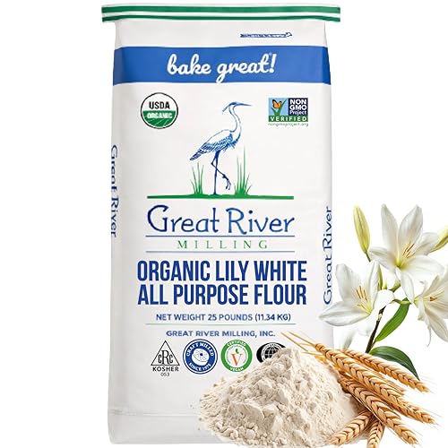 Great River Milling Organic Lily White All Purpose Flour, 25 lb | Organic Lily White All-Purpose Flour for cookies, cakes, muffins, biscuits, breads, pizza dough and pie crust; balanced