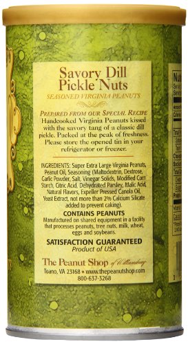 The Peanut Shop of Williamsburg Dill Pickle Flavored Peanuts, Extra Large Virginia Nuts, Gluten-Free - 9 Oz Tin