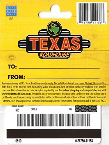 Texas Roadhouse Physical Gift Card - $50