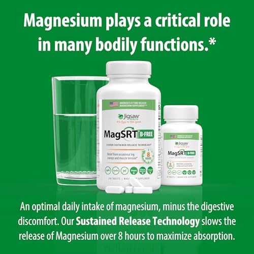 Jigsaw Health MagSRT | Magnesium Supplement with Vitamin B6, Folate & B12 | 240 Tablets | 60 Servings