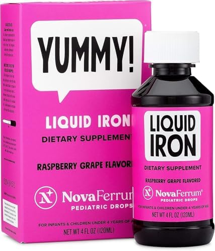 NovaFerrum Yummy | Pediatric Drops Liquid Iron Supplement for Infants and Toddlers | Liquid Iron for Kids | 15mg of Iron Per 1mL Dose | Ages 4 & Under | Gluten Free Certified | Sugar-Free | Raspberry