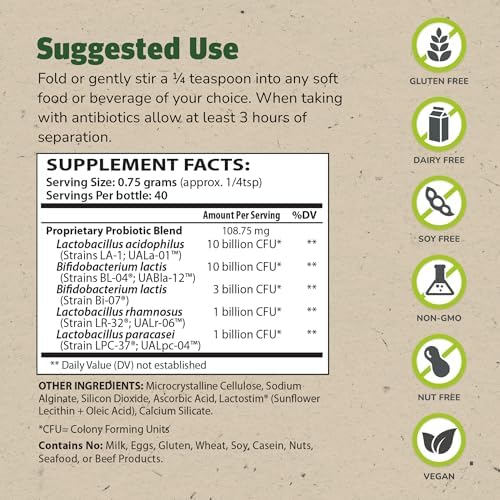 Master Supplements Granular Theralac - 1.05 oz - Multi-Strain Probiotic Powder for Optimal Gut Health - Great for Kids - Vegan, Gluten Free - 40 Servings