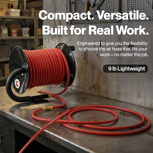 ReelWorks Air Hose Reel Tool Retractable Hand Crank 3/8" Inch x 100' Feet | 300 PSI / 20 BAR Heavy Duty Steel Construction, Hose Sold Separately