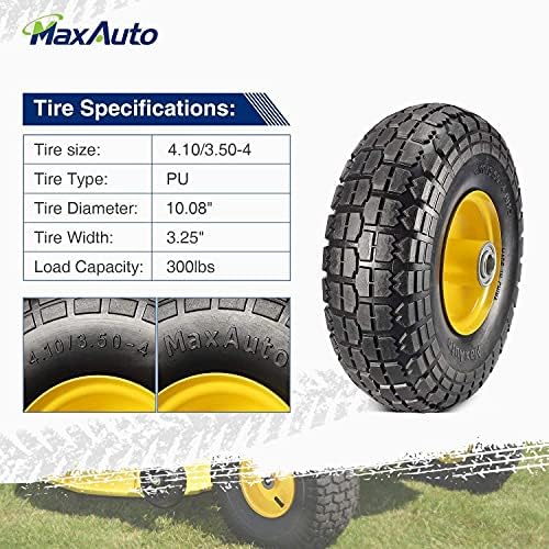 MaxAuto 4.10 3.50-4 Flat Free Tire, 2.25" Offset Hub, 5/8" Bearings, 4 pack