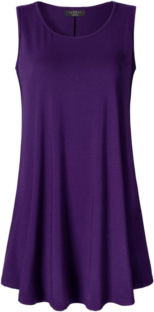 Lock and Love Women Solid Short Sleeve/Sleeveless Tunic for Leggings Swing Tunic Flare Tank Tops S-5XL Plus Size Made in USA