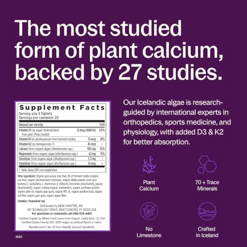 New Chapter Bone Strength Take Care - Bone & Heart Health Supplement - Clinically Studied Plant Calcium from Red Marine Algae - Vegan, Organic, Gluten Free & Kosher - 60 Slim Tablets
