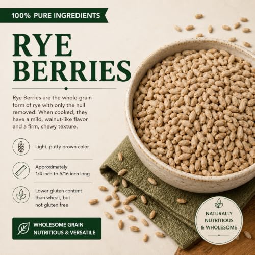 Rye Berries, 10 lb – Whole Rye Grain for Milling & Bread Baking, Chewy High Fiber Bulk by Woodland Gourmet