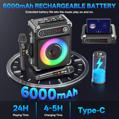JYX Karaoke Machine, 2 Wireless Microphones, Portable Bluetooth 5.3 PA Speaker with Disco Lights, Smart TV Compatible, Upgraded Subwoofer