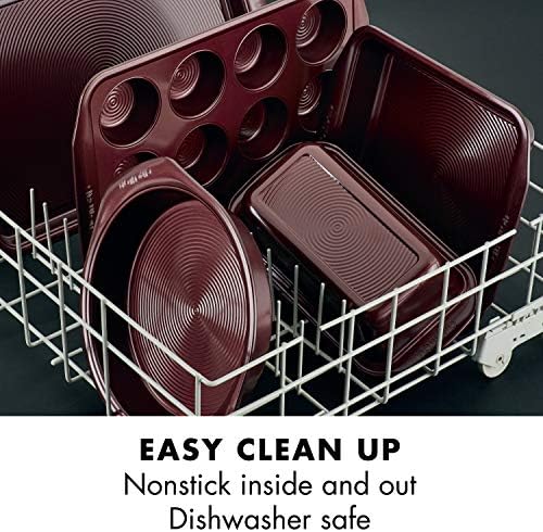 Circulon Nonstick Bakeware Set, Nonstick Cookie Sheet / Baking Sheet with Cooling Rack - 2 Piece, Merlot Red