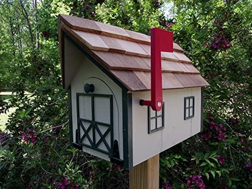 Amish Homemade Handmade Handcrafted Rural Mailbox Almond/Green Trim