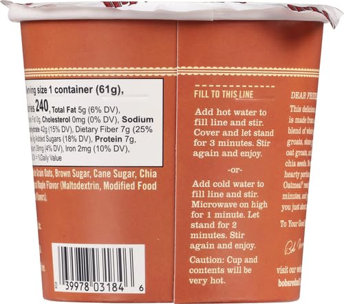 Bob's Red Mill Maple Brown Sugar Oatmeal Cup, 1 cup (Pack of 1) - Non GMO, Gluten Free, Whole Grain, Kosher