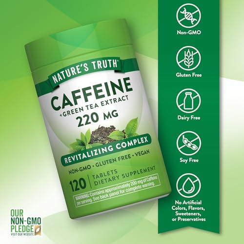 Nature's Truth Caffeine Pills | 220mg | 120 Count | With Green Tea Extract | Vegan, Non-GMO & Gluten Free Supplement | Vegan