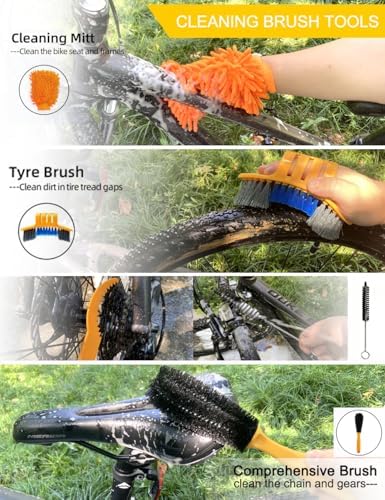 Bike Cleaning Kit - Complete Bicycle Maintenance Set with Degreaser, Lubricant, Chain Scrubber & Brushes for Mountain, Road, MTB, E-bikes