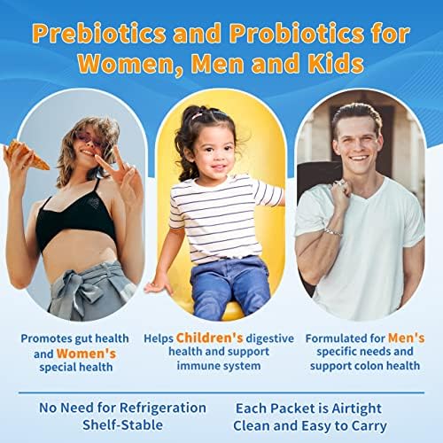 ZEBORA Probiotic Powder for Women and Kids, 30 Single-Serve Packets | 50 Billion Probiotics With Prebiotics For Digestive & Gut Health, Shelf-Stable