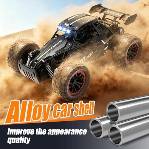 Remote Control Car, Fast RC Monster Truck with Durable Metal Body, 1:16 Off-Road RC Crawler with LED Headlights, All-Terrain Drift Car, 3 4 5 6 7 8 9 10 Year Old Boys Girls Kids Gifts