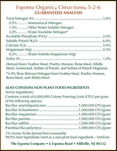 Espoma Organic Citrus-Tone 5-2-6 Natural & Organic Fertilizer and Plant Food for All Citrus, Fruit, Nut & Avocado Trees