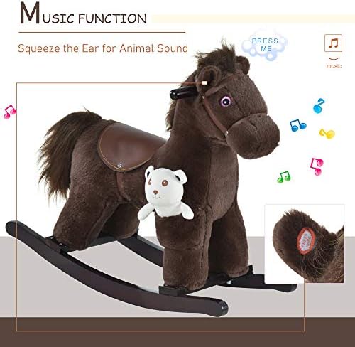 Qaba Kids Rocking Horse with Bear Toy Fun Realistic Sounds Toddler Blue