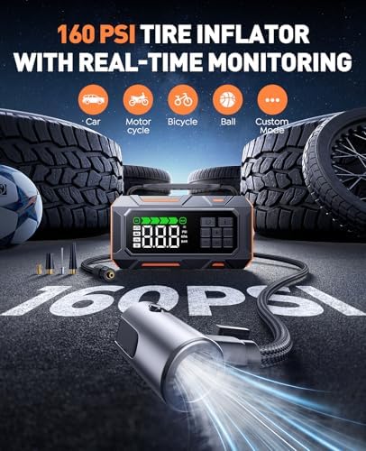 TREKURE 16-in-1 8000A Car Battery Jump Starter with Air Compressor 160PSI, Jump Starter Jump Box (All Gas 12L Diesel) with Portable Jumper Cables