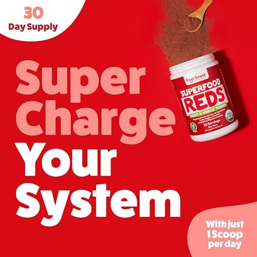 ​Feel Great Organic Superfood Reds Powder Packed with Beet Root Powder | Digestive Support Including Bloating Relief | Fruit and Veggie