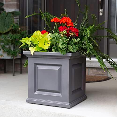 Mayne Nantucket 16in Self-Watering Square Planter, Black | Self-watering, All season, Fade resistant, Double-wall design, 15-year warranty